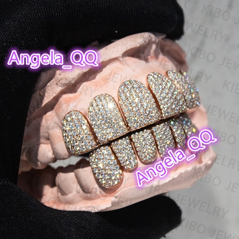 Custom Moissanite Grillz Hiphop Jewelry 925 Silver 10k 14k 18k Gold Iced Out Bling Teeth Grillz