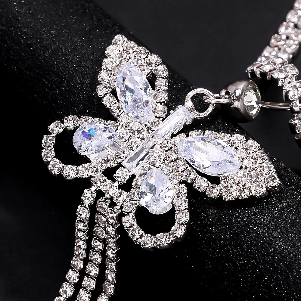 Shiny Rhinestone Butterfly Tassel Waist Chain Sexy Beach Navel Belly Piercing Body Chain Jewelry Accessories for Women 250530