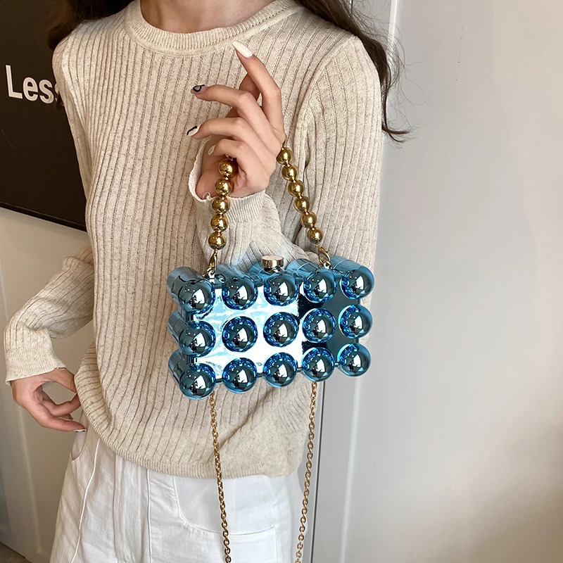 Gold Beaded Chain Banquet Purse Acrylic Cake Box Bag Women Niche Creative High-end Elegant Shoulder Handbag 250528