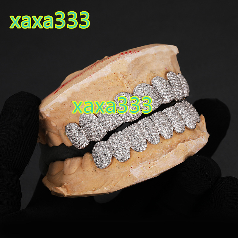 Customizable Hip Hop Sterling Silver Diamond Grills VVS Moissanite Teeth Grillz with Gold Plating Body Jewelry for Gifts