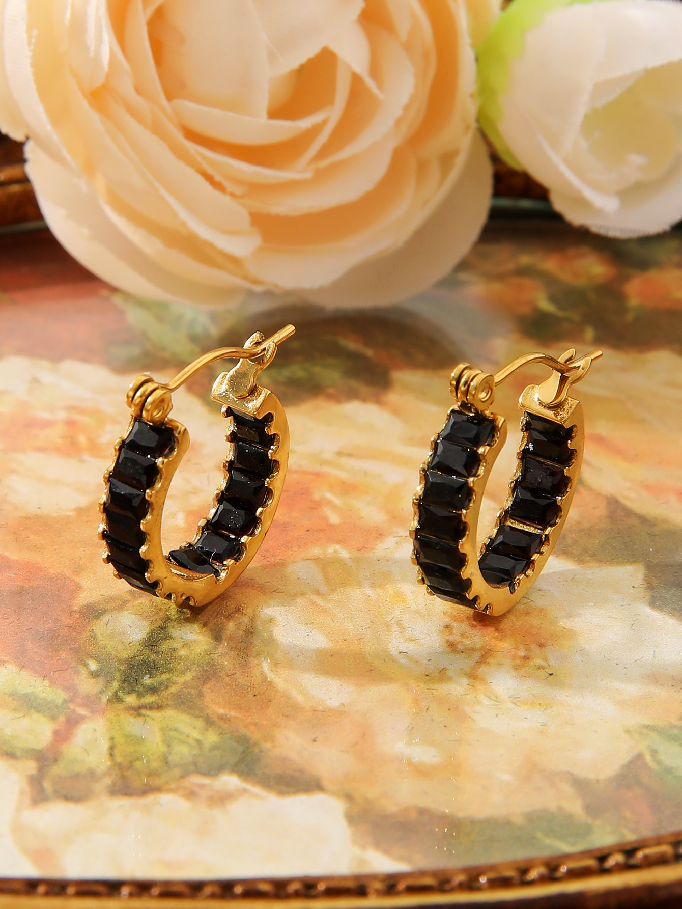 Titanium Steel Round Dia-Studded for Women, Unique Double-Sided Zircon Inlaid Gold Earrings