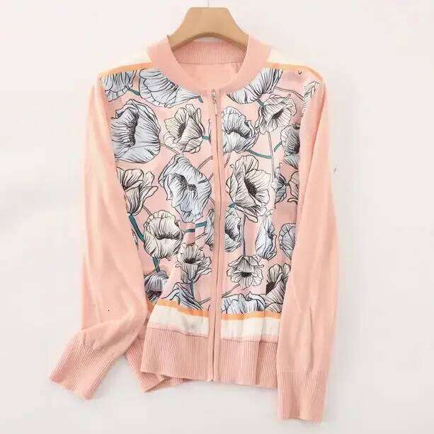 Printed Spring Autumn Thin Knitted Cardigans Women Vintage Knitting Tops