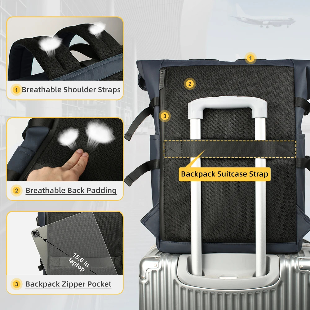 Heroic Knight Waterproof Travel Mens Backpack Large Capacity 15.6 Laptop Backpack Multifunction Roll Top Sports Bag For Women 250530