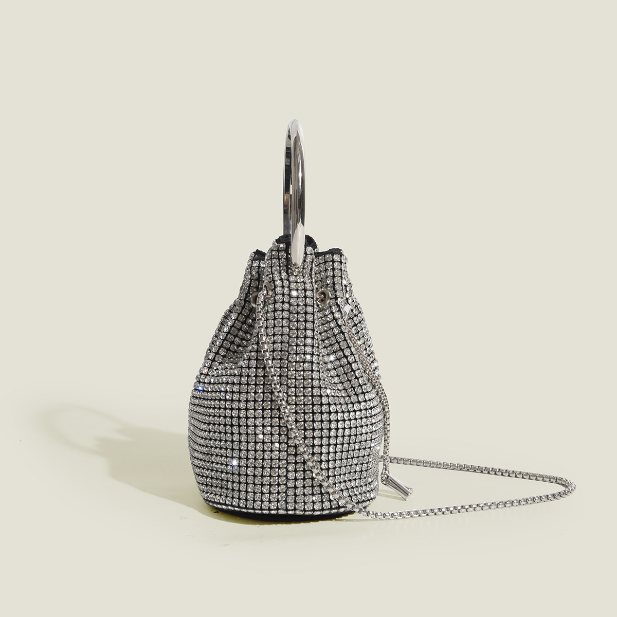 designer 2025 Summer New High-End French Style Niche Rhinestone Small Bag Tassel Chain Bucket Bag Handbag Crossbody Bag