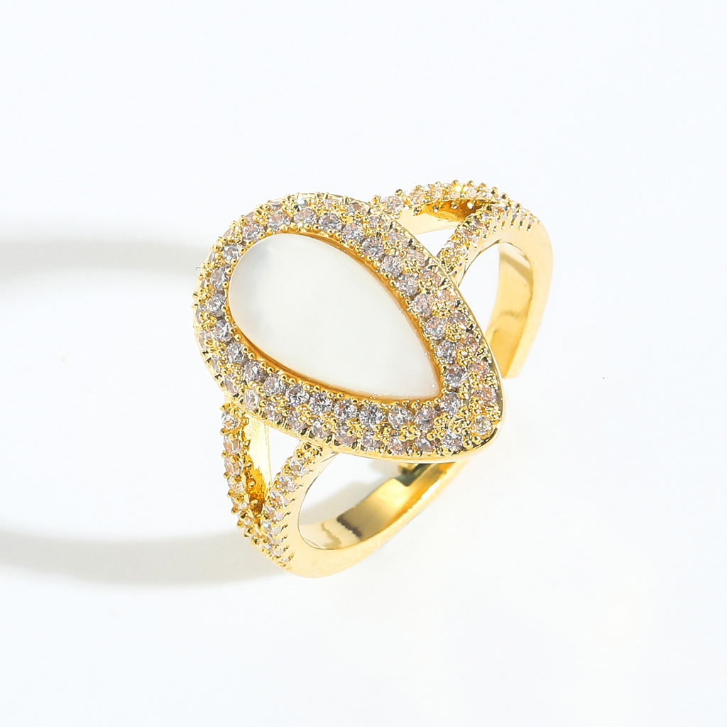 High-End Sense Ring for Women Unique Niche Ring Copper Micro-Inlaid Moissanite Shell Open Ring Trendy Womens Jewelry moissanite