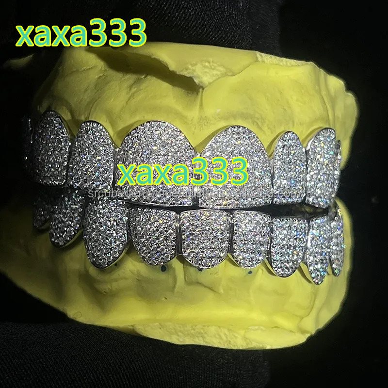 Manufacturer of Teeth Grills Best Quality Top and Bottom Vvs Moissanite Diamond Studded Silver Plated Teeth Grillz