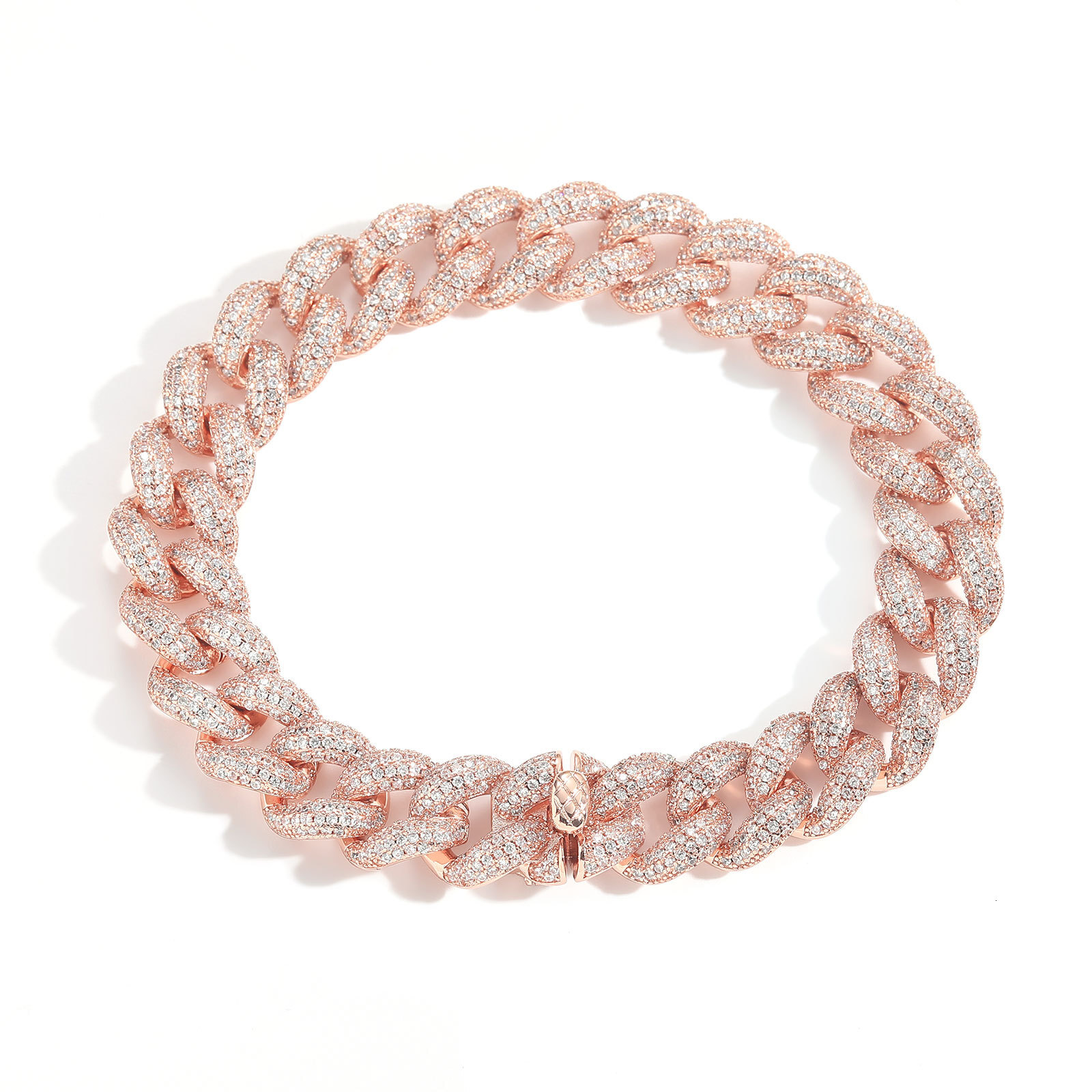 Hip Hop 12mm Bubble Chain Cuban Chain 4 Row Moissanite Rose Gold Unisex Hip Hop Simple Trendy Necklace moissanite