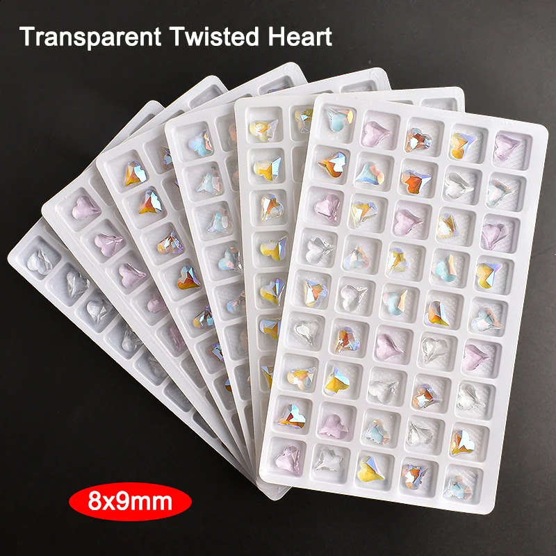 8x9mm Pointed Bottom Transparent Crooked Peach Heart Nail Art Rhinestone K9 Glass Mixed Color Manicure DIY Decoration 50PCS 250528