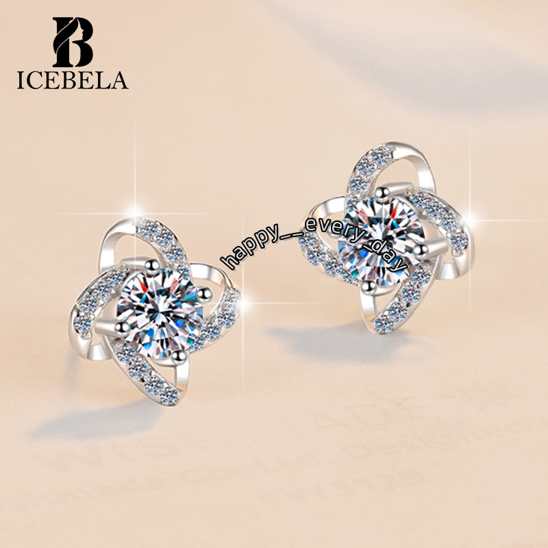 925 Sterling Silver Unique Luxury Minimalist Four Petal Flower Shape Inlaid Single 0.5ct Moissanite Stud Earrings for Girls