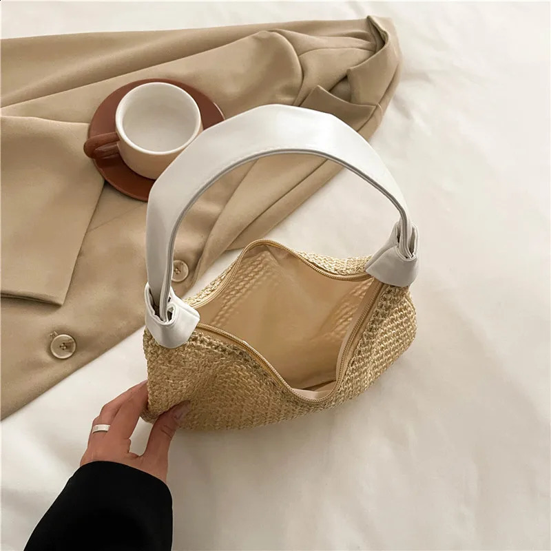 Women Straw Shoulder Bag Large Capacity Straw Dumpling Bag Weaving Tote Handbag Beach Woven Tote Bag Ladies Summer Daily Bag 250530