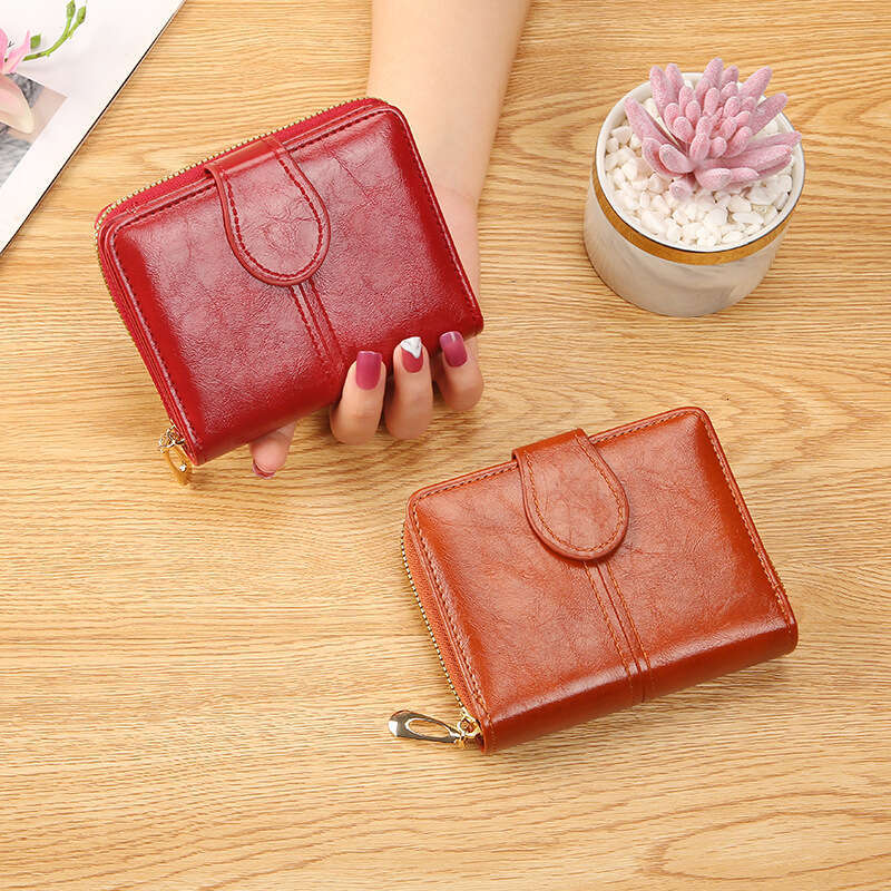 2023 New Women's Short Card Holder Student Cute Fresh Zipper Handheld Soft Leather Wallet 80% off Coin Purse