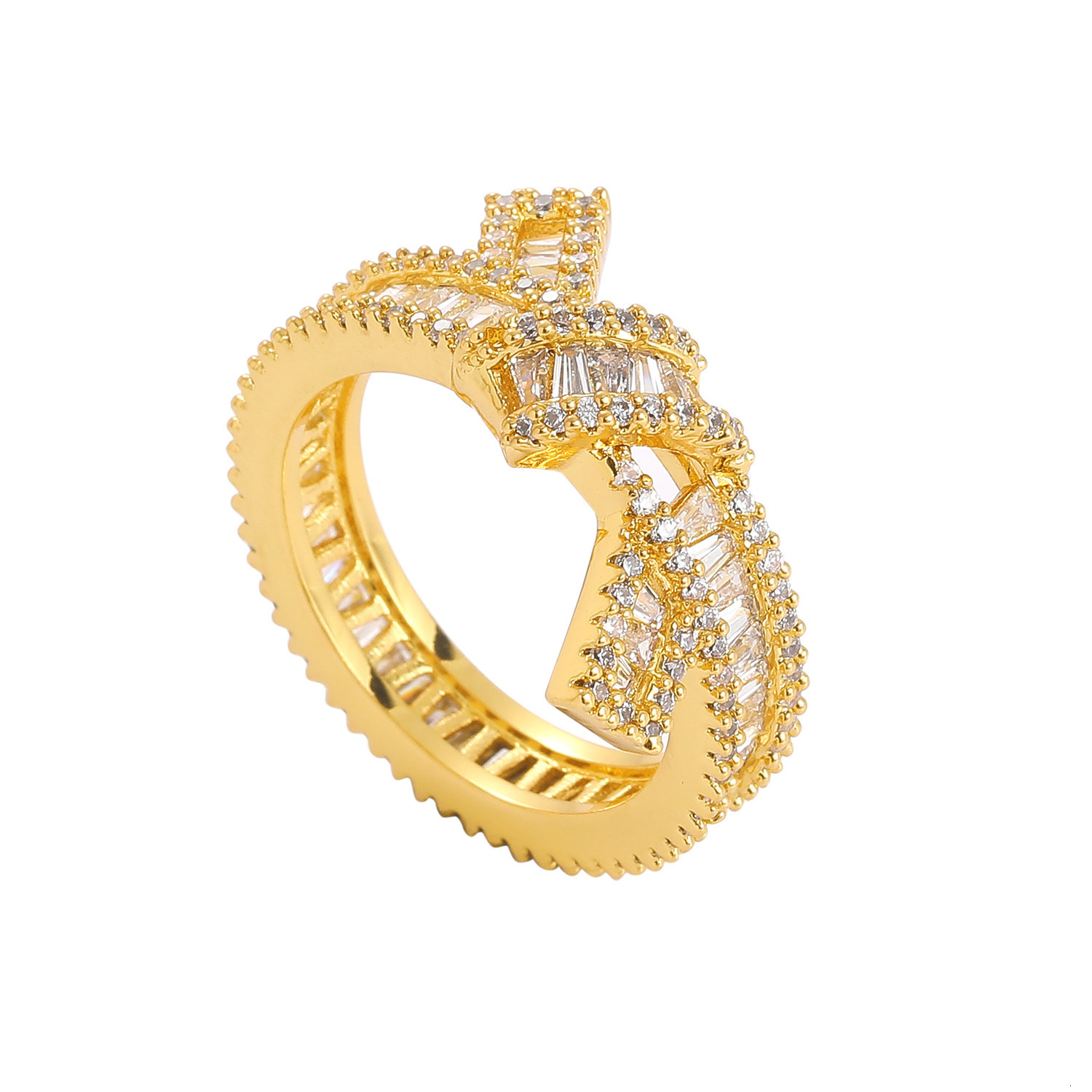 New Hip Hop Ring Ladder Square Moissanite Knot Wrapped Pattern Ring for Men and Womens Personalized Hip Hop Ring moissanite