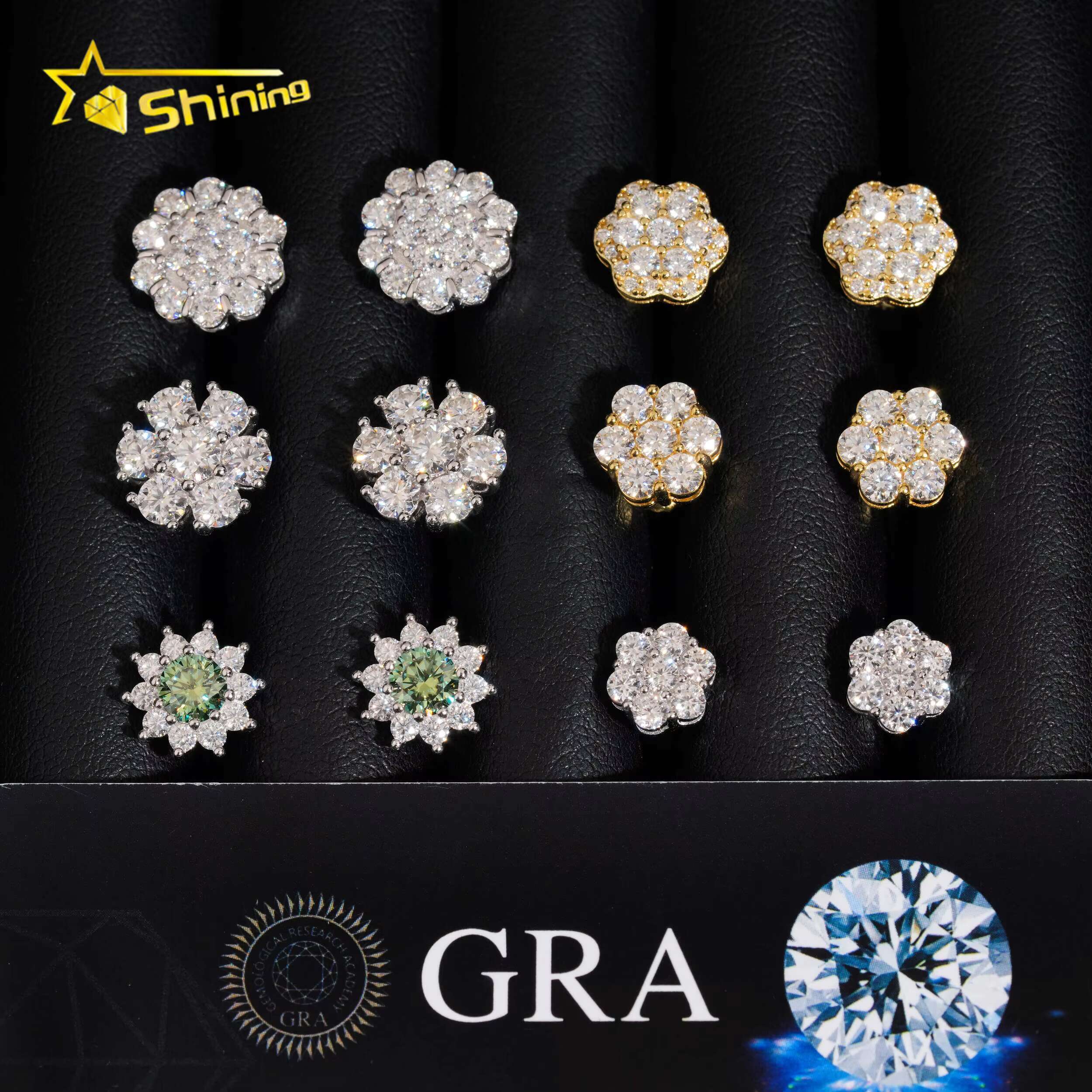 Hot Sale Fine Jewelry Screw Back Cluster Moissanite Earrings GRA Certificated Women 925 Silver Moissanite Flower Stud Earrings