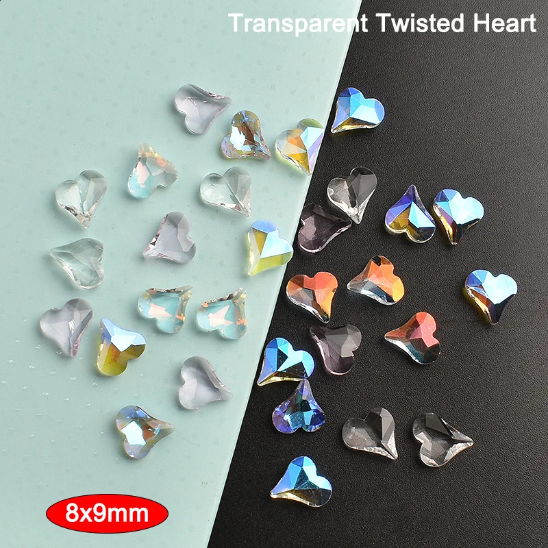 8x9mm Pointed Bottom Transparent Crooked Peach Heart Nail Art Rhinestone K9 Glass Mixed Color Manicure DIY Decoration 50PCS 250528