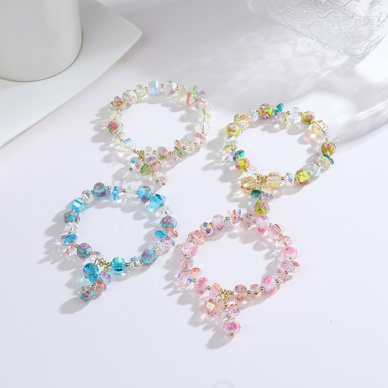 Princess fresh and sweet girl heart super sparkling crystal Forest style elf peach pendant bracelet for best friend gift