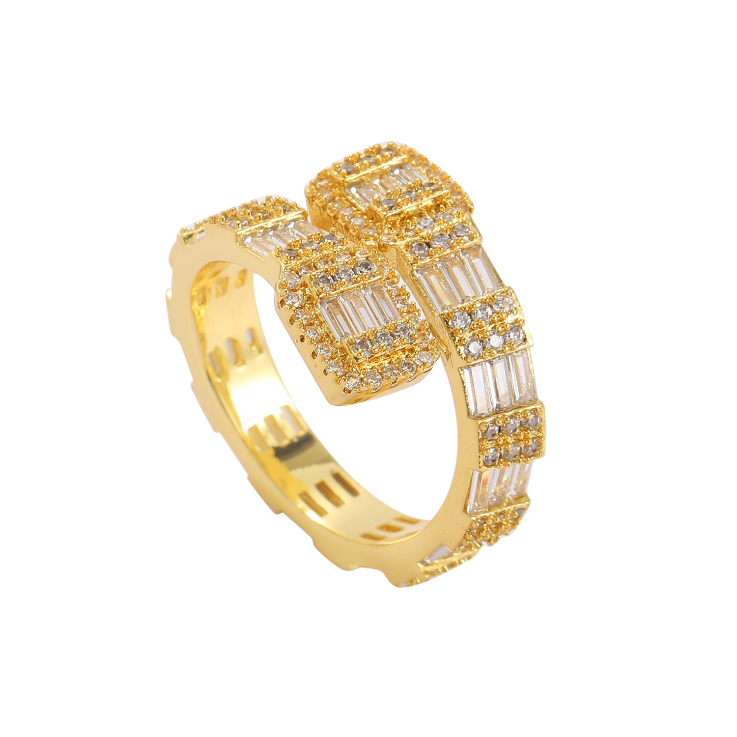 Hip Hop T Square Moissanite Ring Opening Geometry Ring 18K Gold Electroplated Copper Micro Inlay Mens and Womens Fashion Jewelry moissanite