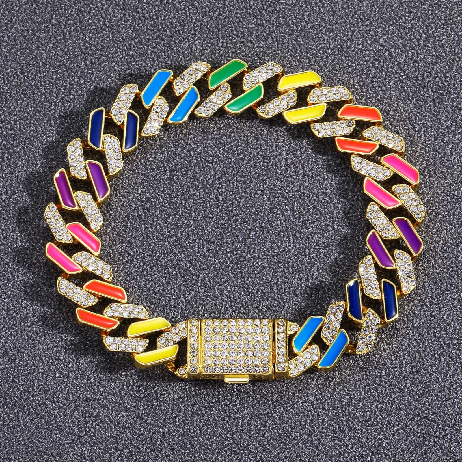 Hip hop Bracelet colorful oil dripping color 12mm Cuban Bracelet rainbow diamond Cuban full diamond bracelet moissanite