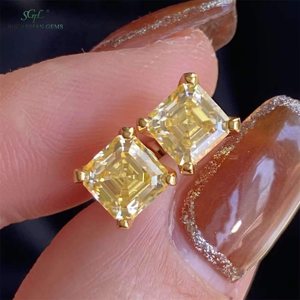 Asscher Cut Moissanite Stud Earrings 1ct 2ct 4-Prong 925 Silver Platinum Plated | Womens Classic Earrings Gift Fast Shipping