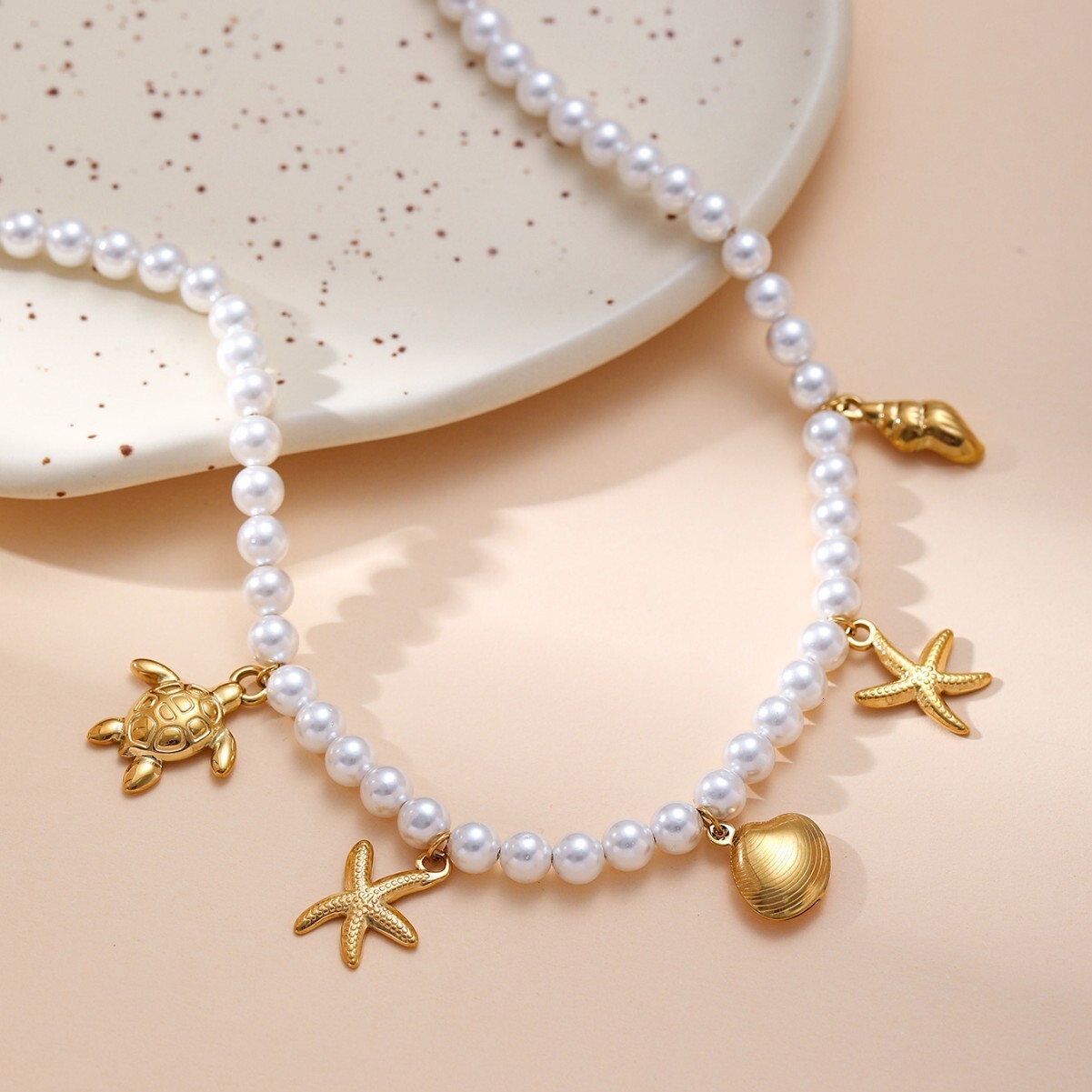 Style Fashion Trend Multiple Pendant Imitation Pearl Short Asymmetric Star Necklace
