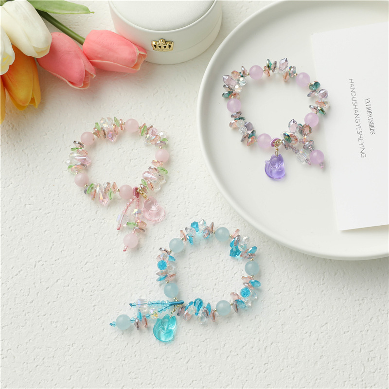 Creative Strawberry Crystal Stone Bracelet Female Japanese Korean Best Friend Fox Pendant Design Sense