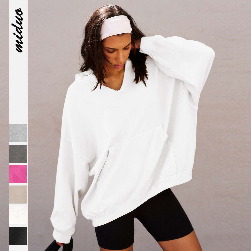 Loose Casual Long Sleeve Sweatshirt Sports V-neck Autumn Winter Cool Fashion Pocket Versatile Solid Color Hoodie