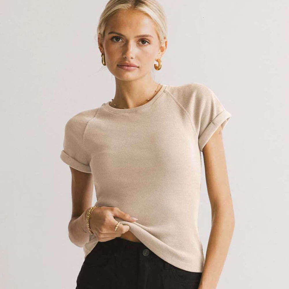 New Round Neck Versatile Short Spring Summer Knit T-Shirt Y2K Raglan Sleeve Top