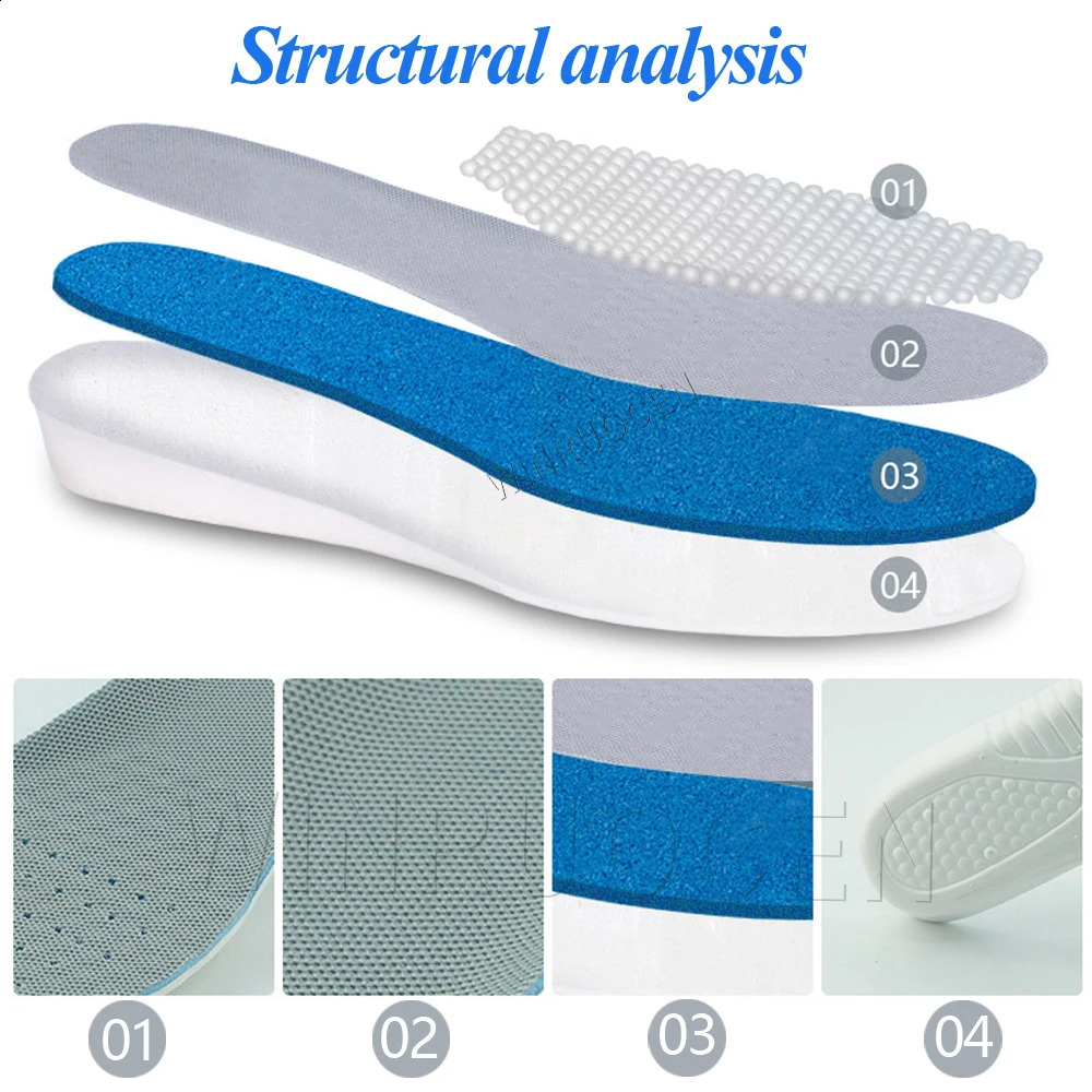 1.5-3.5cm Height Increase Insole Breathable Sport Sole Pad Heel Insert Taller Support Absorbant Foot Pad for Men Or Women 250528