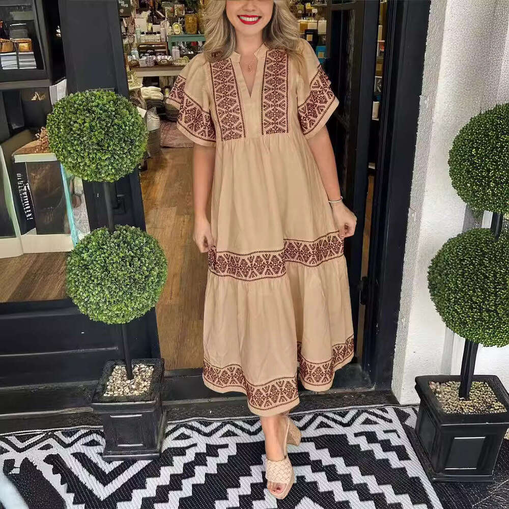 New European American printed loose cotton dress, 2025 new casual and versatile fashion clothing