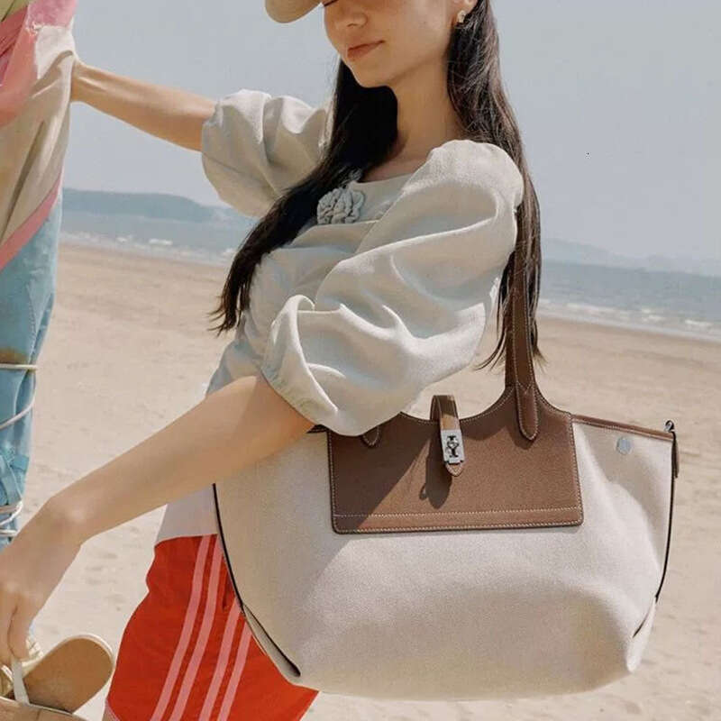 Canvas and Patchwork Tote Korean Pila Spring Summer New Genuine Leather Shoulder Underarm Large Capacity Women s Bag