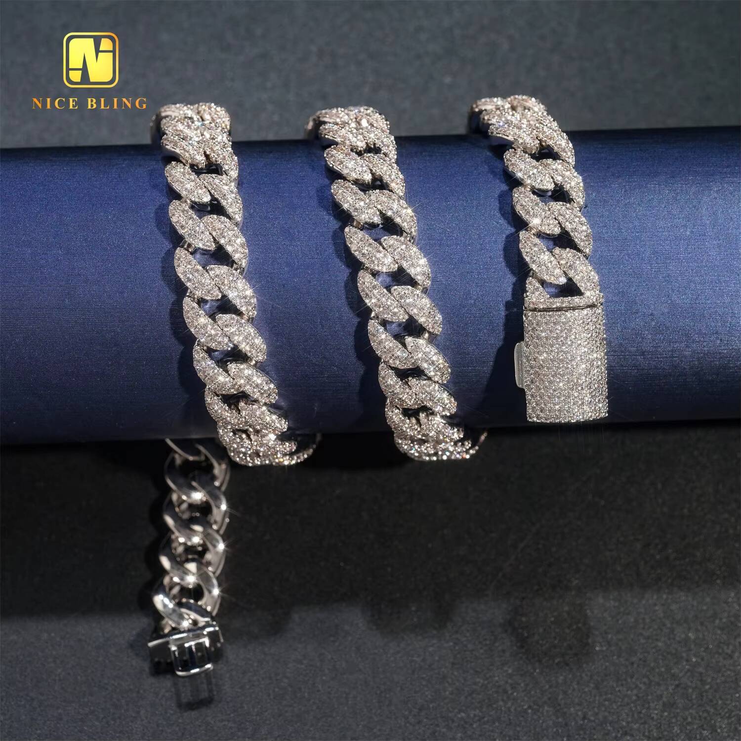 Iced Out Hip Hop Miami k Chains Men 12mm Round Shape Moissanite Cuban Necklaces and Bracelets Sier