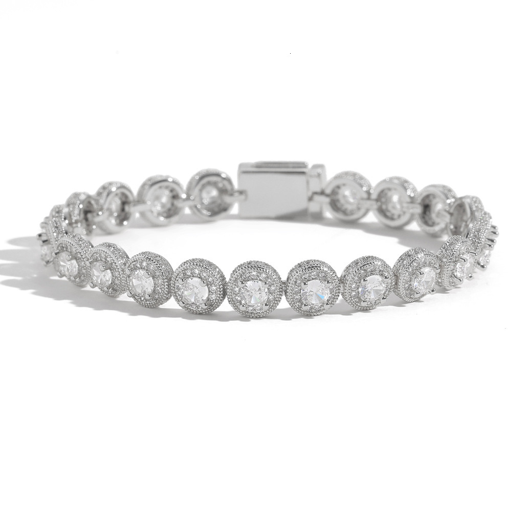 New 8mm Round Rock Candy Bracelet with Micro Paved Moissanite Trendy and Unique Hip-Hop Style for Men moissanite