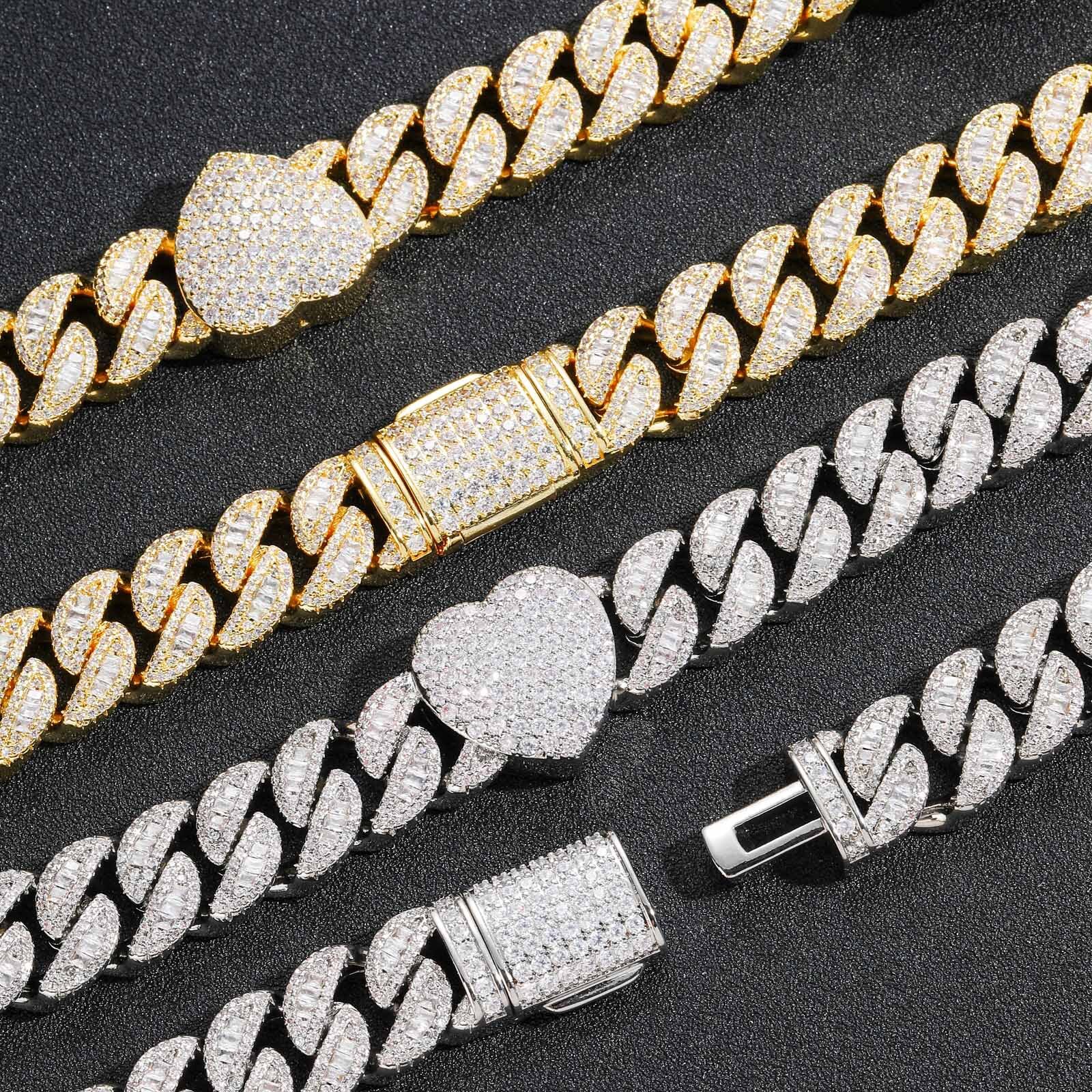 New 15mm Love Cuban Chain T Square Moissanite Full Diamond Trendy Mens Hip Hop Accessory moissanite