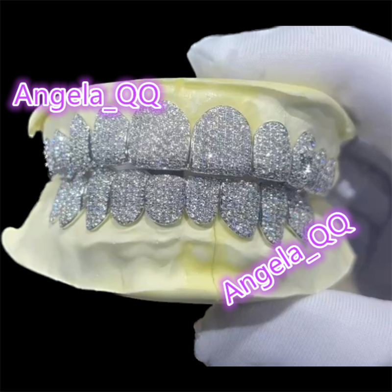 Jewelry Grillz Silver 10k 14k 18k S925 Silver Custom Honeycomb Moissanite Grillz Bling Baguette Cut VVS Gold Plated Grilliz