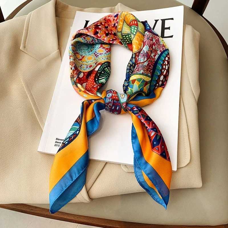 68cm Good Luck Printed Scarf Womens Spring and Summer Thin Imitation Silk Square Scarf Fashion Versatile Headscarf Shawl W250602