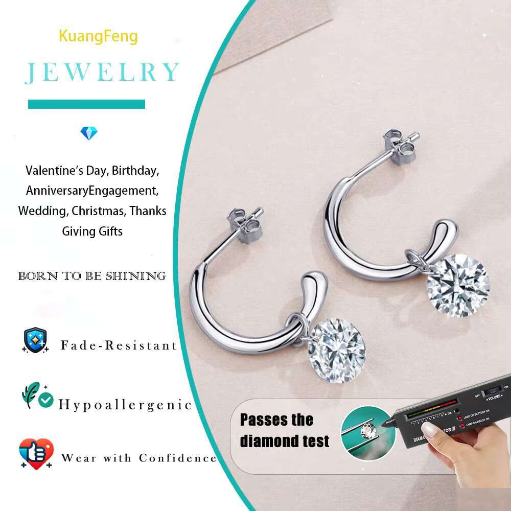 3 Carat Moissanite Earrings Hoop Style 925 Sterling Silver Platinum Plated Elegant Jewelry Women Gift Comes with GRA Certificate