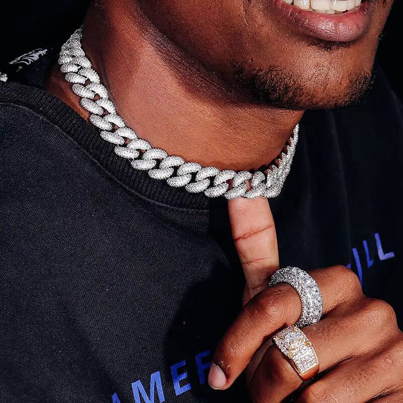 8mm Men's Necklace Sier Bracelet Hiphop Miami Cuban Chain