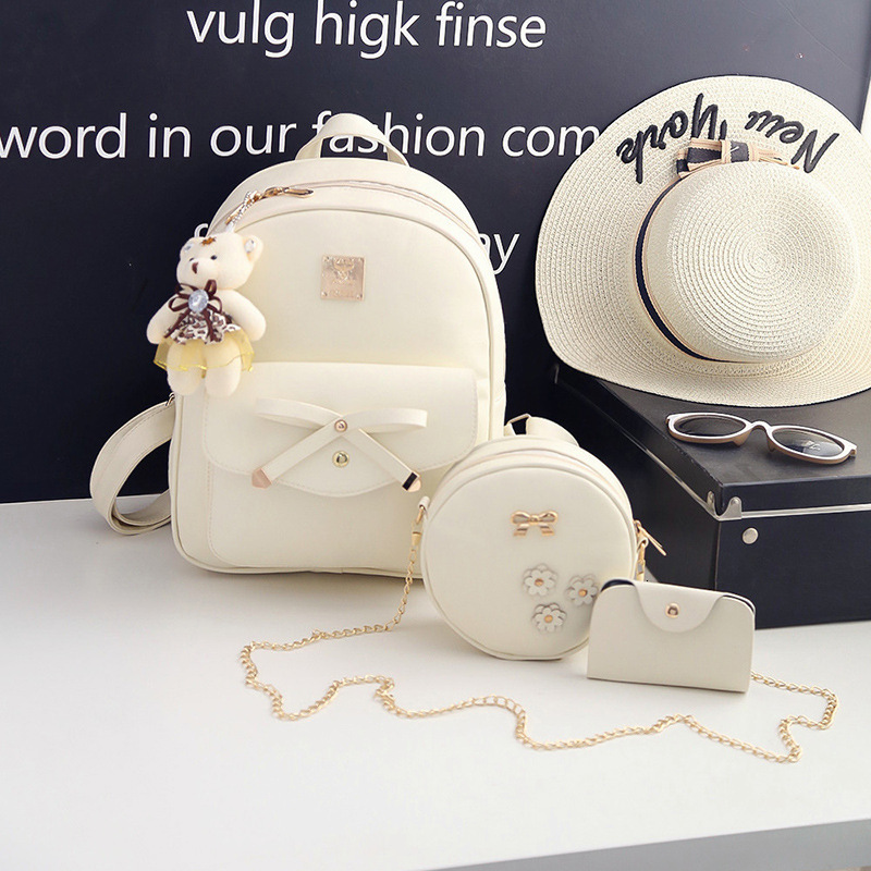 Free Shipping Women's Bag New Bowknot Mother-daughter Bag Korean Outdoors Version PU Backpack Women's Three-piece Set Designer Bag Multi-pur