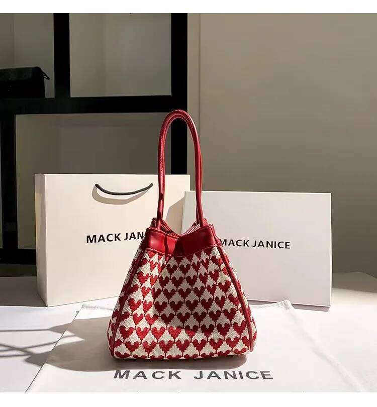 High Quality Textured Leather Knitted Bucket Fashion Women's Handbag Female Shoulder Underarm Lady Purse Composite Bag