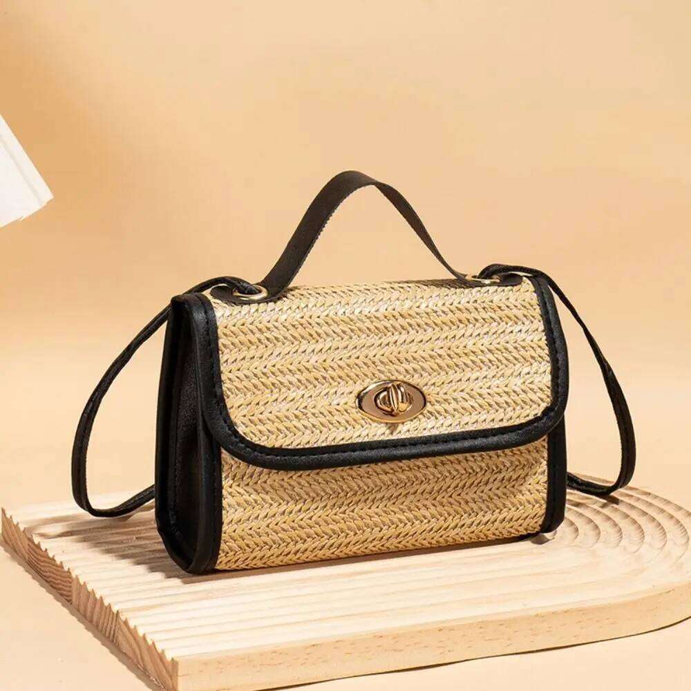 New Women's Woven Messenger Straw Causal Travel Ladies Tote Handbag Square Fashion Satchels Bag