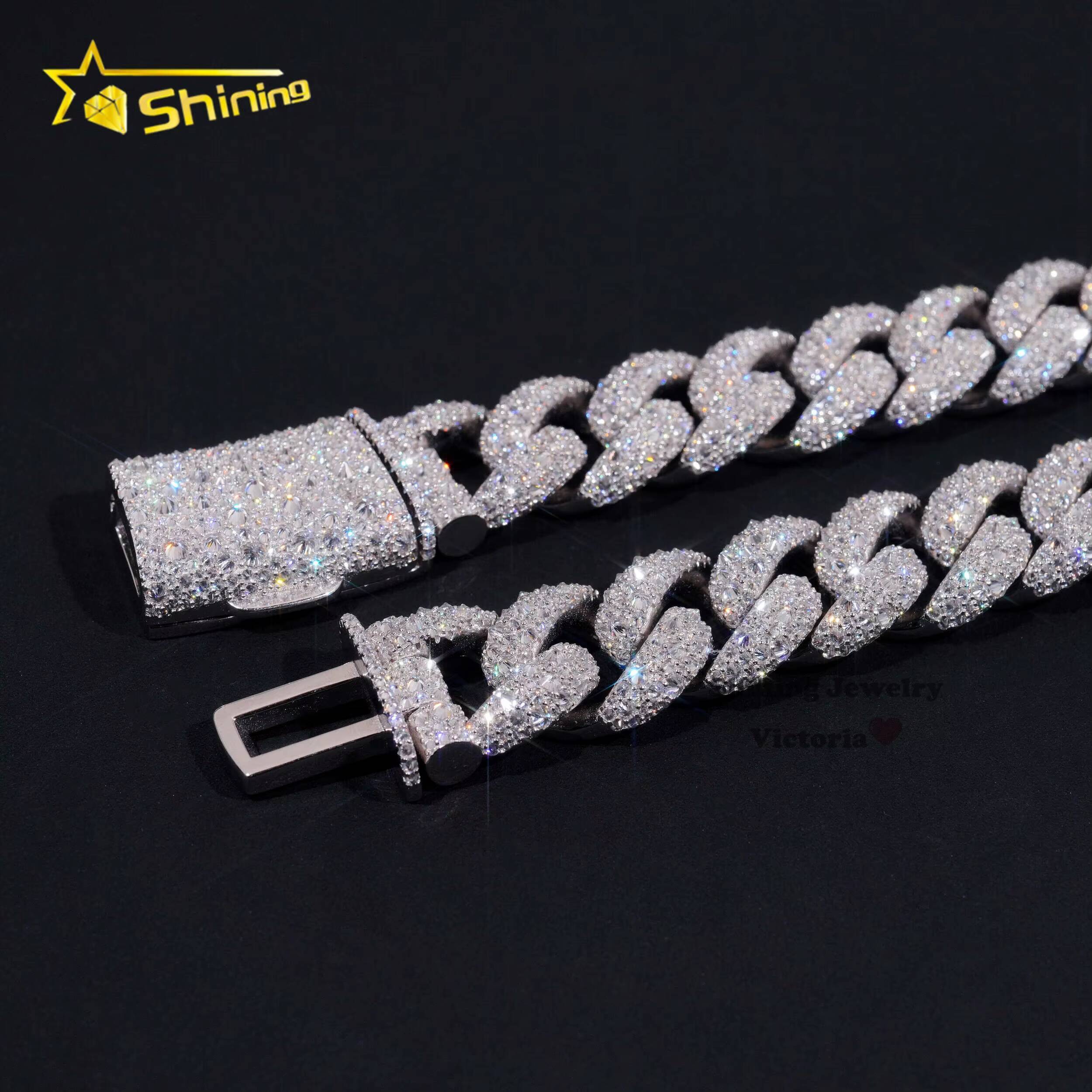Rap singer hip-hop jewelry pin setting GRA pure sier platinum gold-plated Miami silica 20mm mosaic Cuban chain