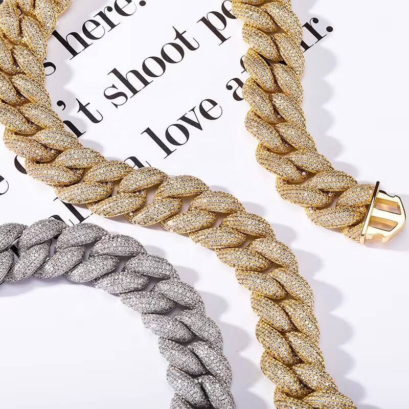 Hip hop necklace encrypted full of 3a zircon 18mm New Year buckle Cuban chain