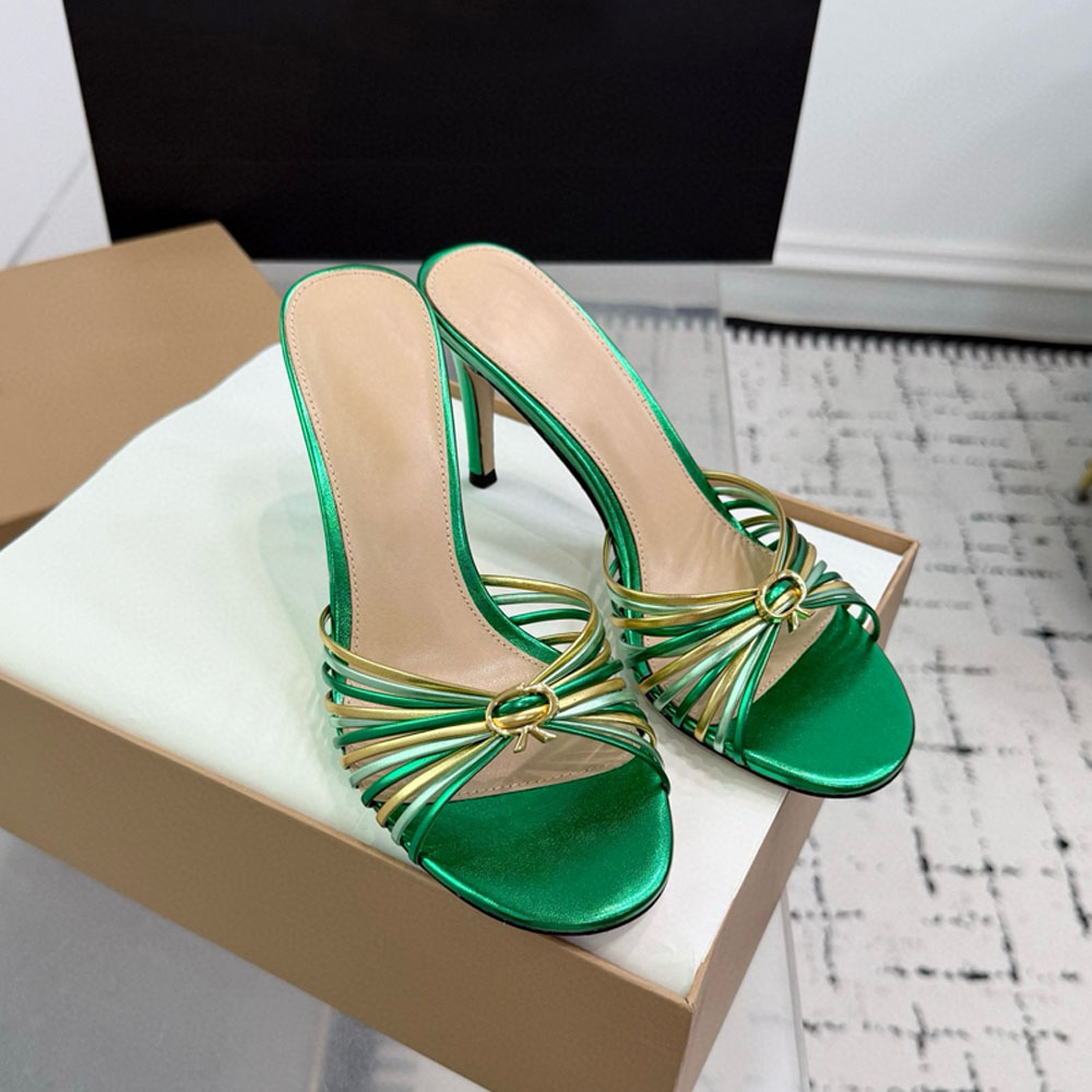 NEW 85mm high Sandals Slides stilletto heels open fashion slip on heeled mule women's luxury designers Leather sole evening party shoes Bring a box