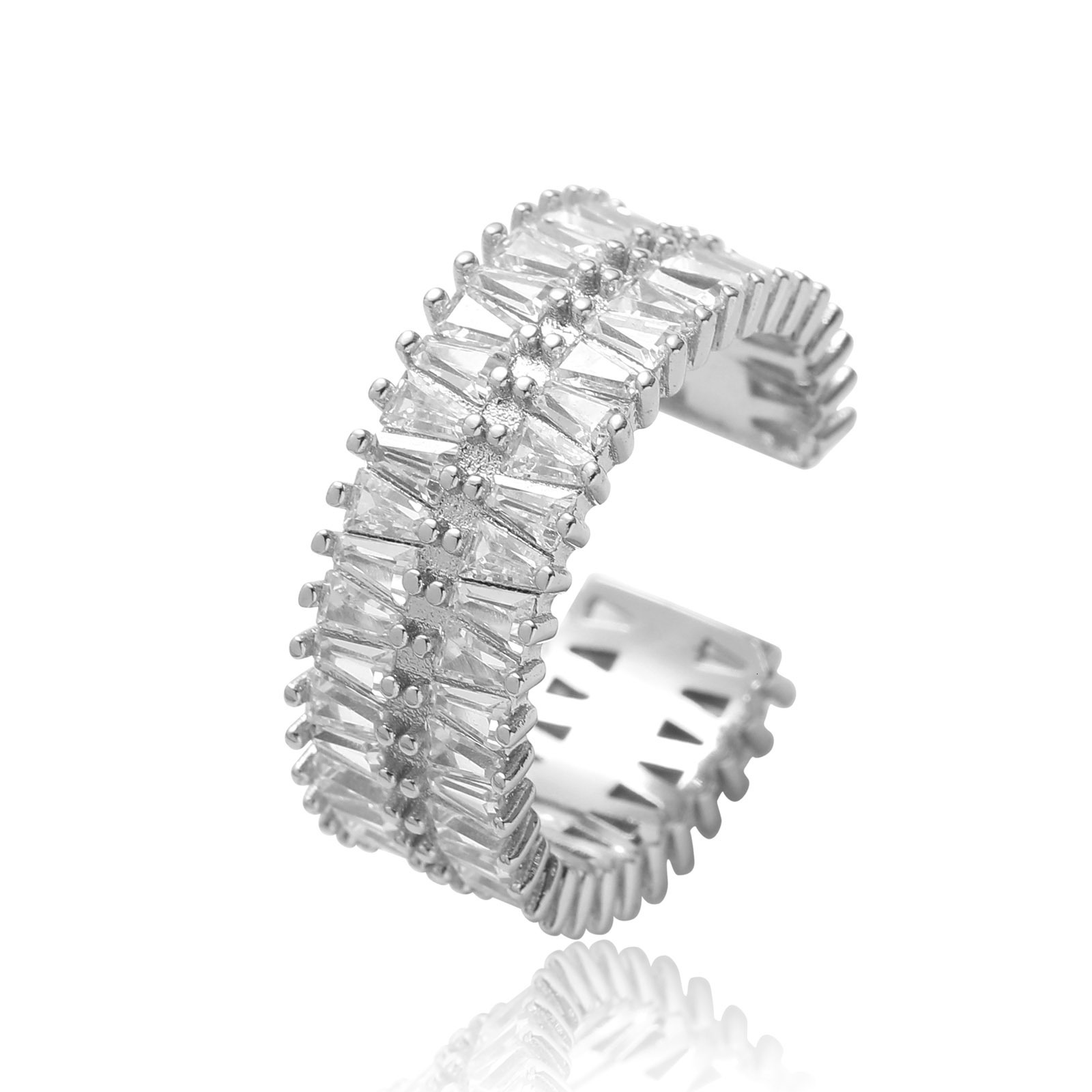 Hip hop mens and womens double row T-shaped Moissanite open ring niche fashion hip-hop personality ring simple accessories moissanite