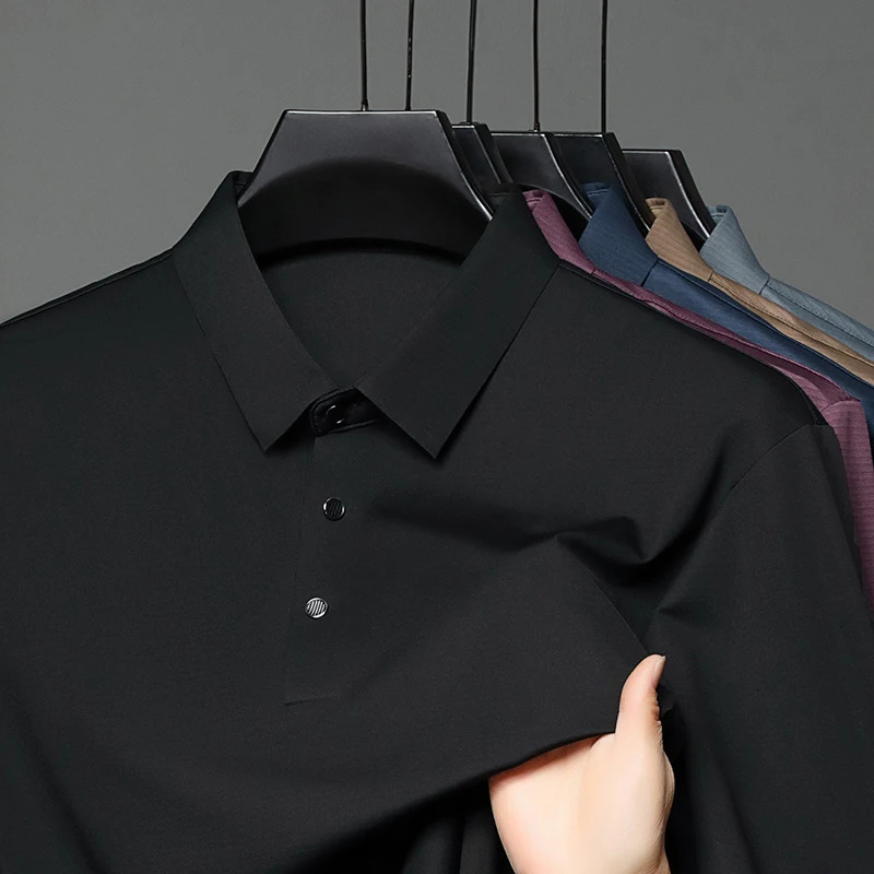 POLO shirt mens solid color high-end lapel business casual wear ice silk quick drying comfortable short sleeved T-shirt 250526