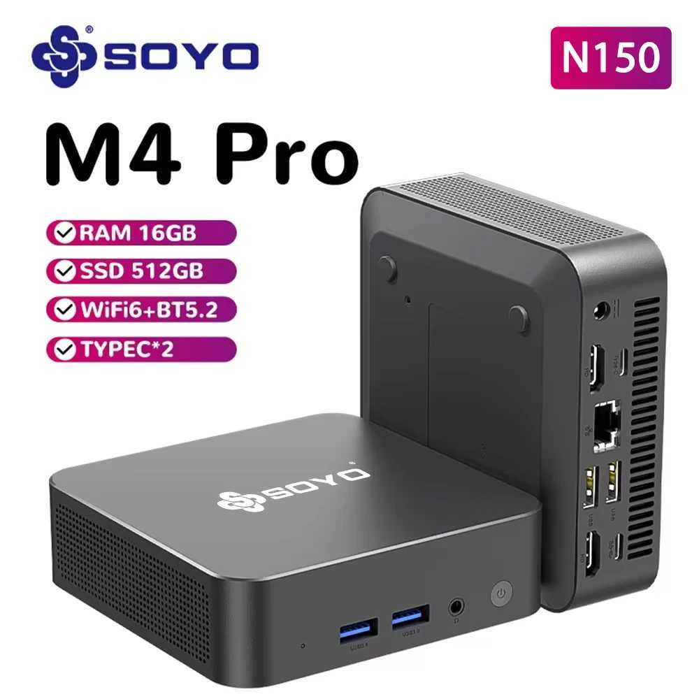 SOYO M4 Pro Mini PC Intel Alder Lake N150 CPU Windows 11 Pro Mini Gaming Computer 16GB DDR4 RAM 512GB SSD USB3.2 WiFi6 BT5.2 X250602