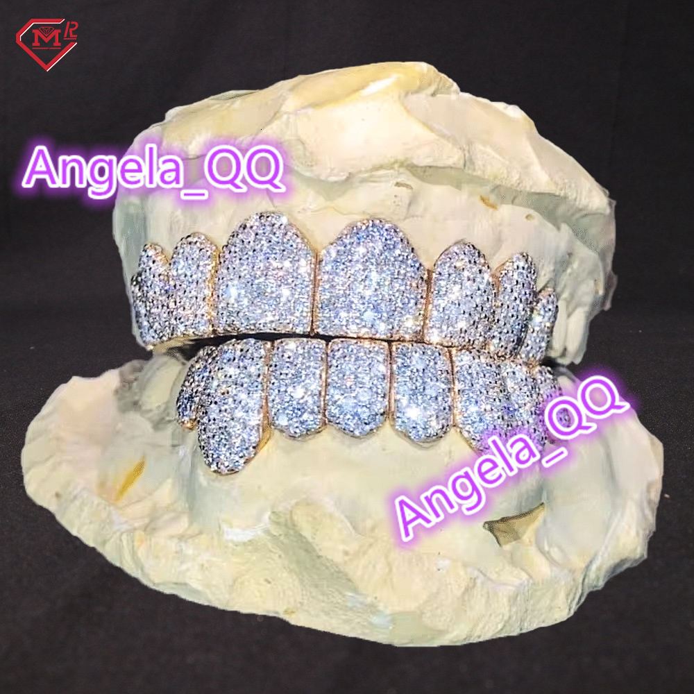 Hip Hop Jewelry Sets Iced Out 925 Sterling Silver Grillz for Teeth Bust Down Deep Cut Custom Vvs Diamond Moissanite Grillz