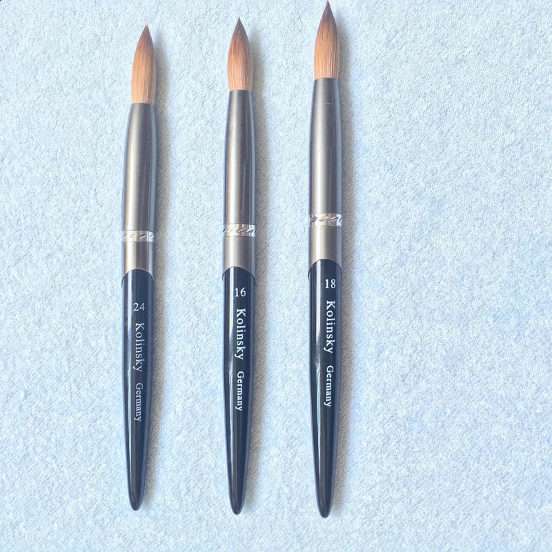 Round Sharp 1pcs Factory Direct Kolinsky Acrylic Nail Brush Black Silver Metal Handle Big Size 14#16#18#20#22#24 250528