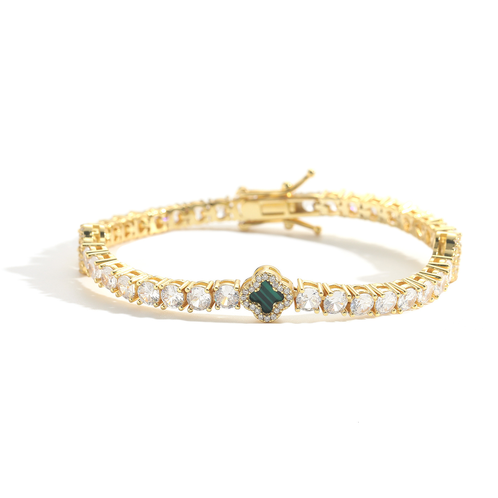 Ins Style Four-Leaf Clover Inlaid Diamond Tennis Chain Bracelet Exquisite High-End Fashion Flower Accessory New Arrival moissanite