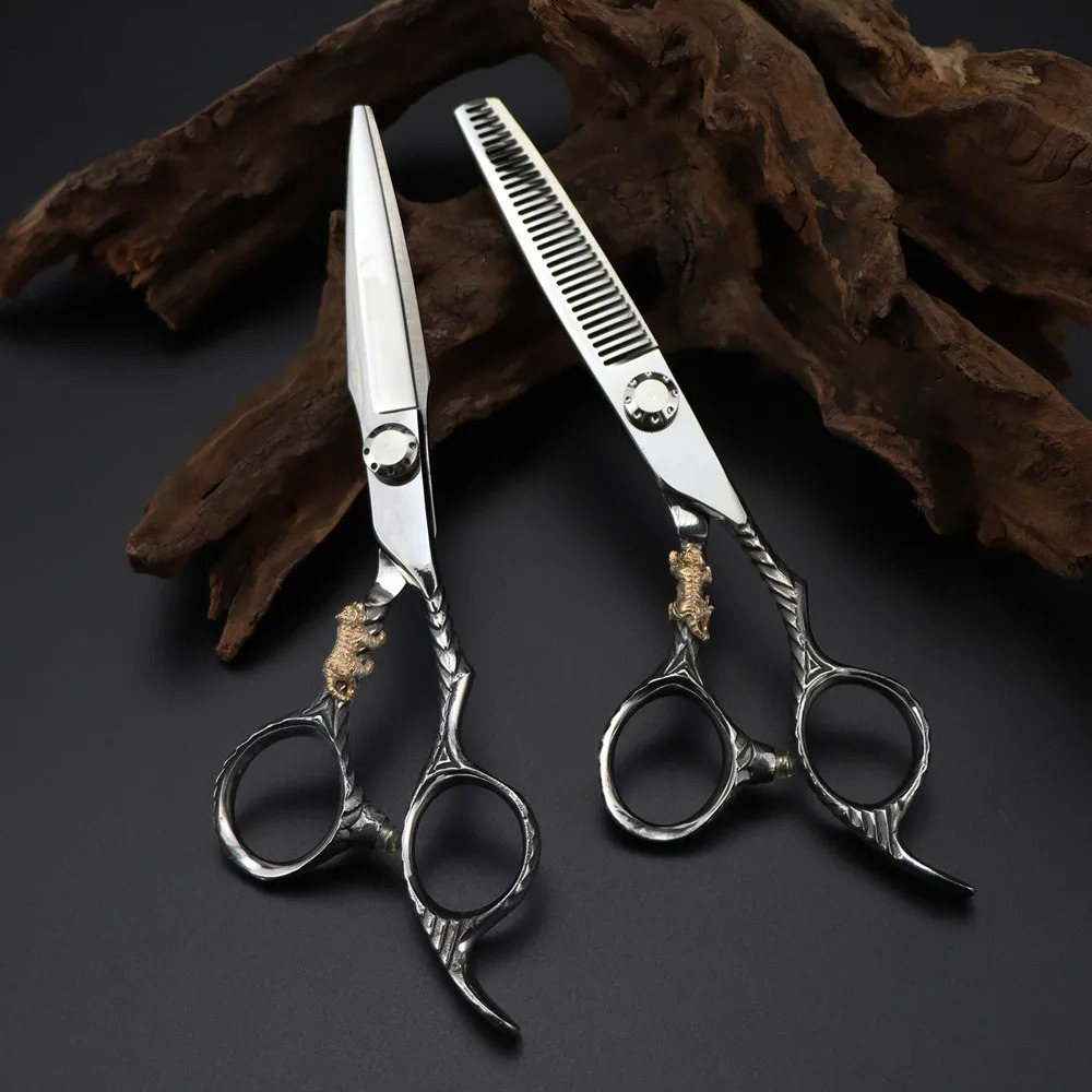 Customize Japan 440c 6 scissor Gold tiger cut hair scissors haircut thinning barber cutting shears hairdressing scissors 250530