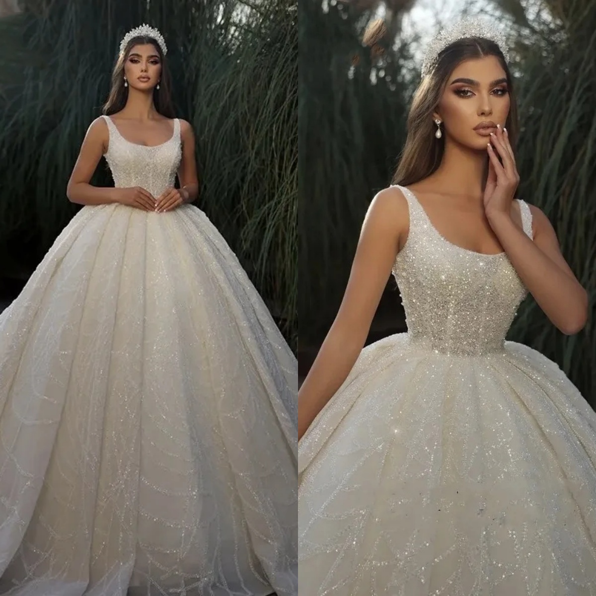 Vintage Ball Gown Wedding Dress Scoop Neck Sleeveless Bridal Gowns Sequins Sweep Train Dresses Customized vestidos de novia